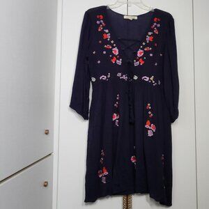 Morrisday The Label Embroidered Dress Size L Navy Blue